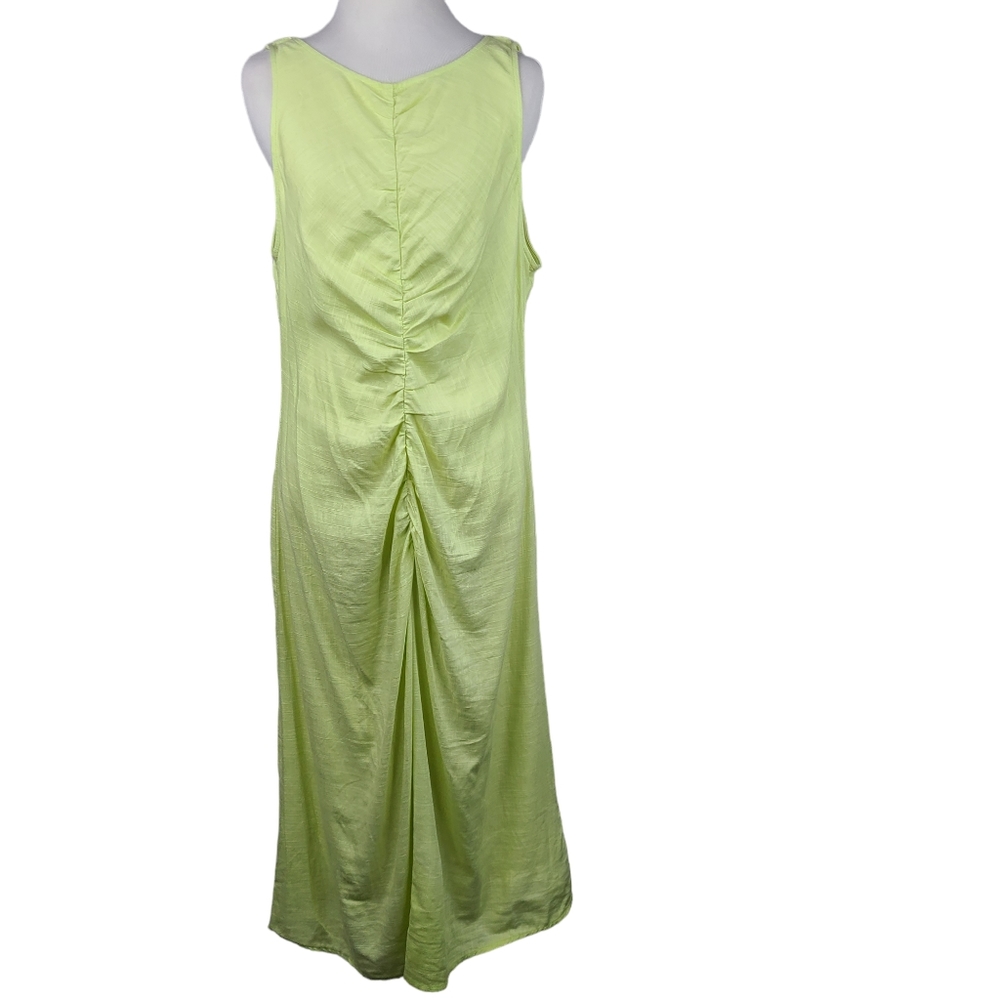 Cupshe linen blend lime green ruched front maxi dress women's size XL